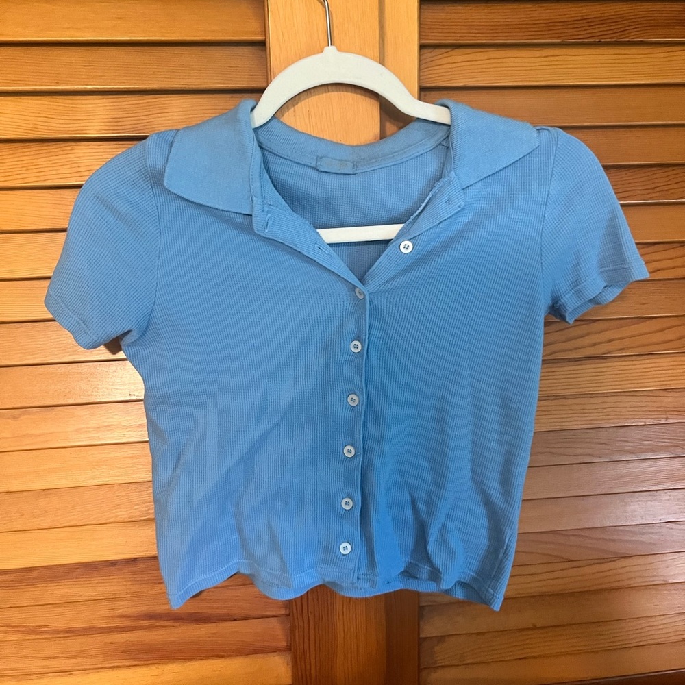 Brandy Melville Blue Collared Crop Top
